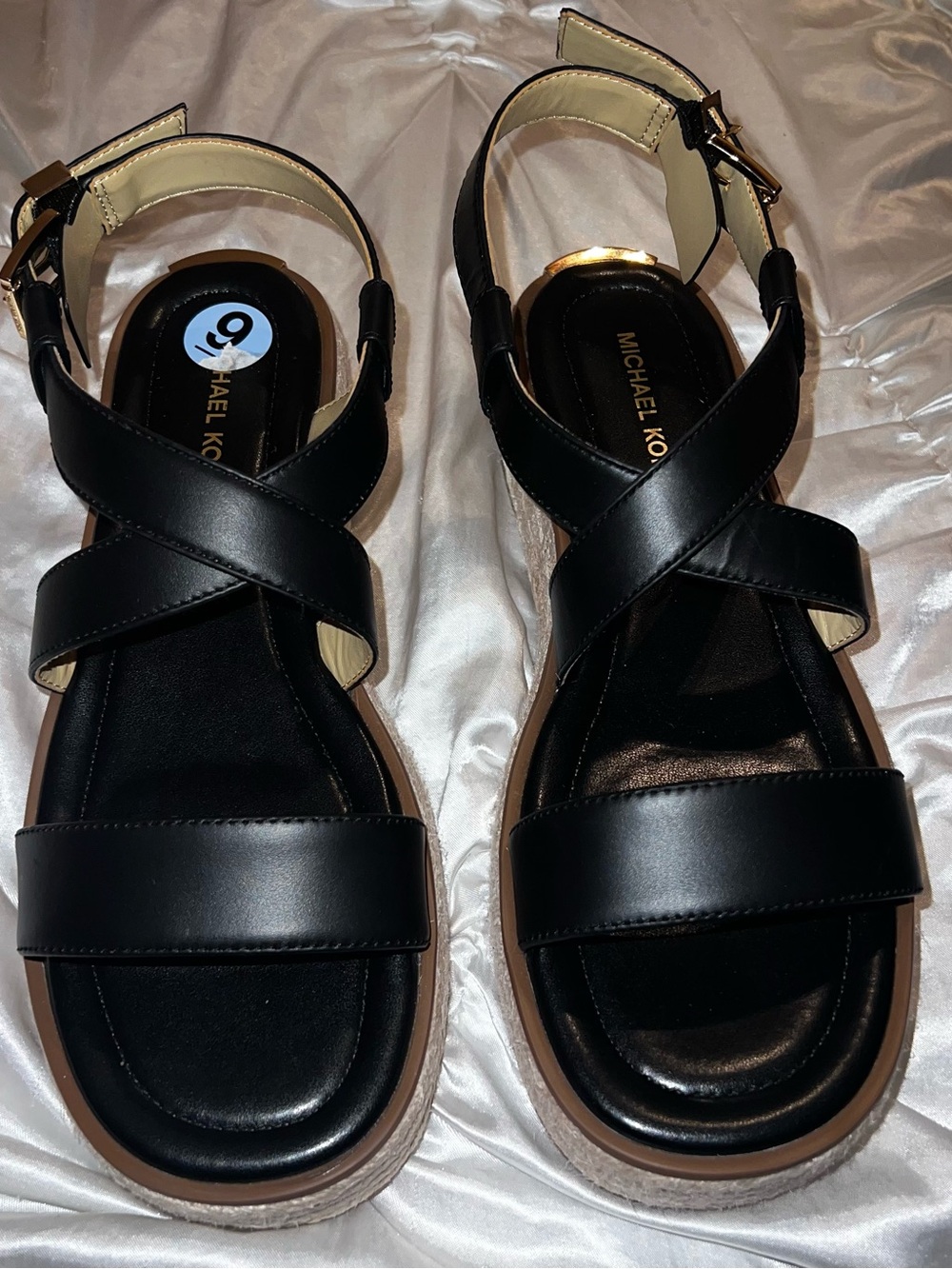 Michael Kors leather platform espadrille sandals with Gold Buckle